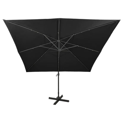 Cantilever Umbrella with Pole and LED Lights Black 300 cm