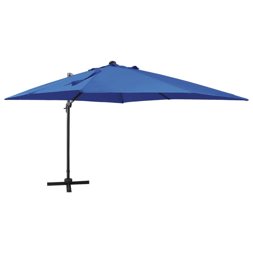 Cantilever Umbrella with Pole and LED Lights Azure Blue 300 cm