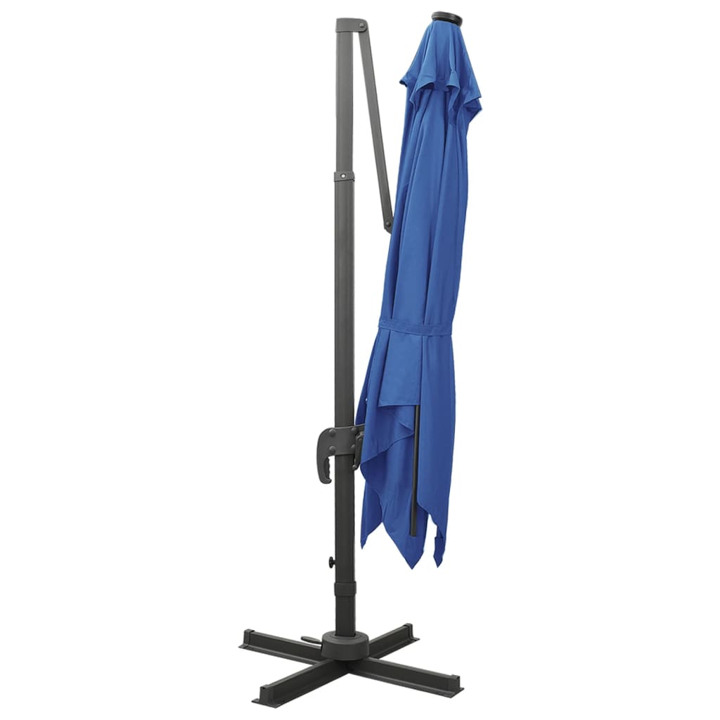 Cantilever Umbrella with Pole and LED Lights Azure Blue 300 cm