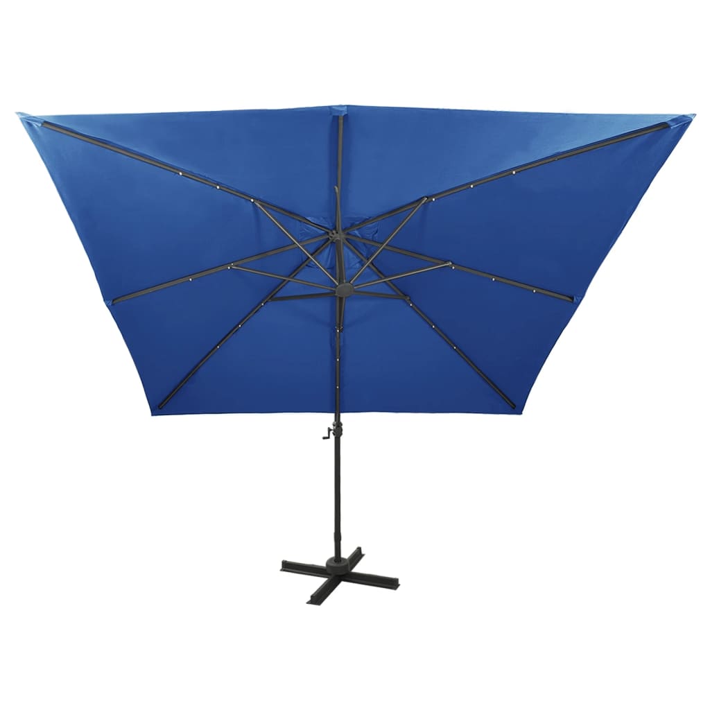 Cantilever Umbrella with Pole and LED Lights Azure Blue 300 cm