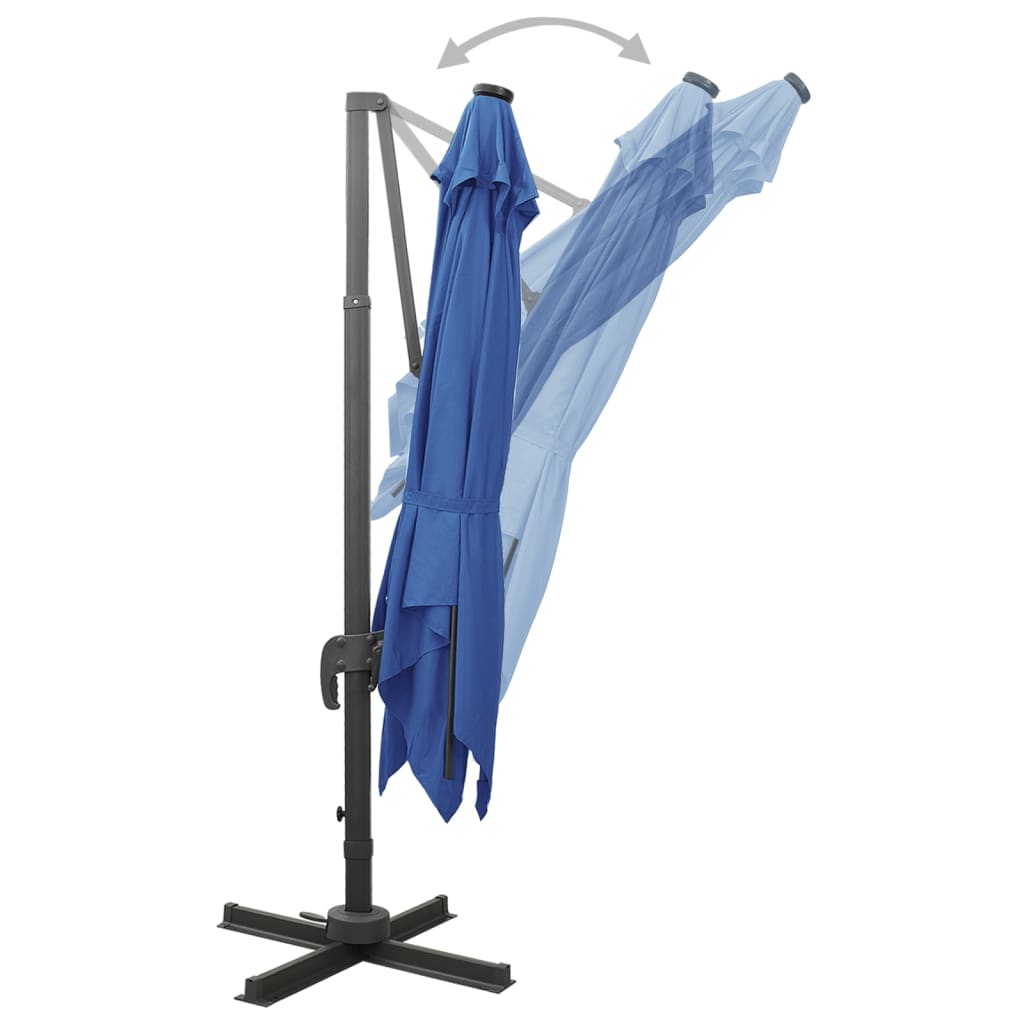 Cantilever Umbrella with Pole and LED Lights Azure Blue 300 cm