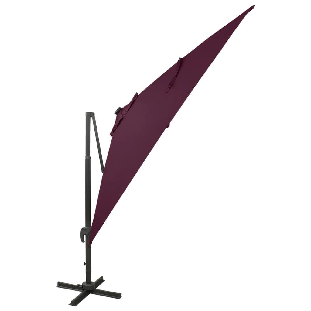 Cantilever Garden Parasol with Pole and LED Lights Bordeaux Red 300 cm