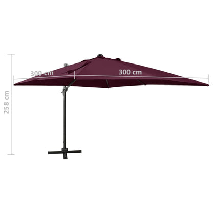 Cantilever Garden Parasol with Pole and LED Lights Bordeaux Red 300 cm