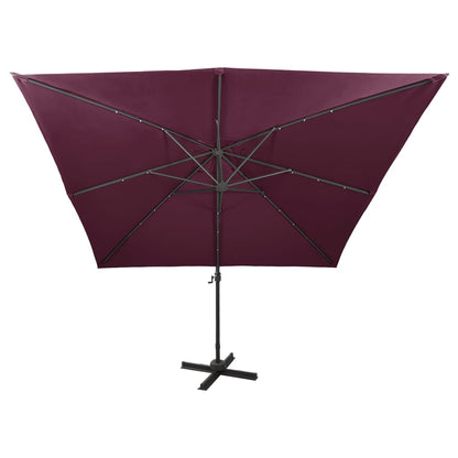 Cantilever Garden Parasol with Pole and LED Lights Bordeaux Red 300 cm