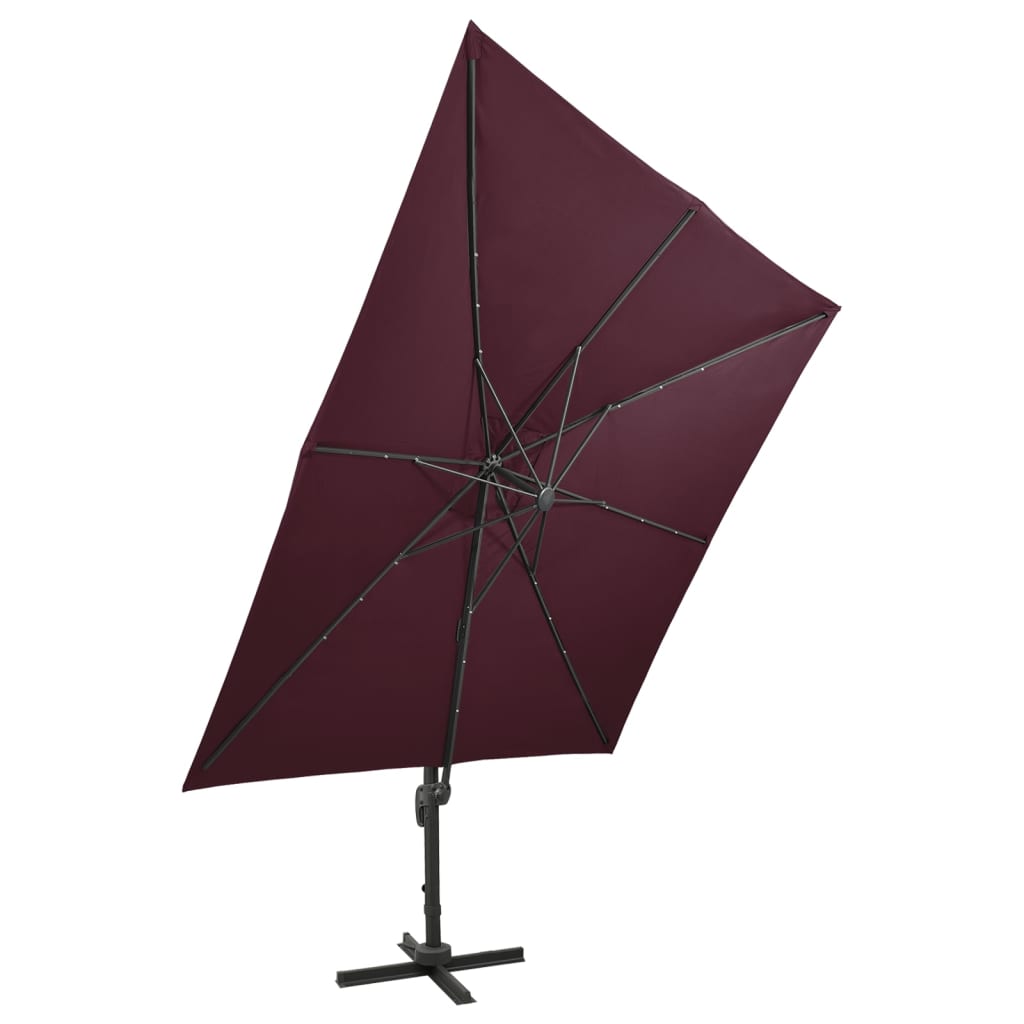 Cantilever Garden Parasol with Pole and LED Lights Bordeaux Red 300 cm