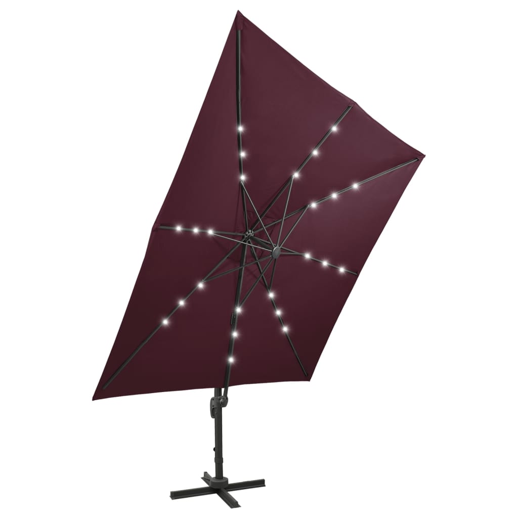 Cantilever Garden Parasol with Pole and LED Lights Bordeaux Red 300 cm