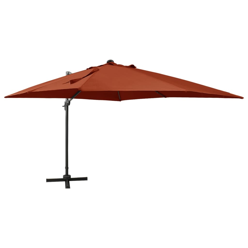 Cantilever Garden Parasol with Pole and LED Lights Terracotta 300 cm