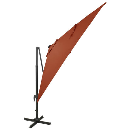 Cantilever Garden Parasol with Pole and LED Lights Terracotta 300 cm