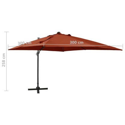 Cantilever Garden Parasol with Pole and LED Lights Terracotta 300 cm