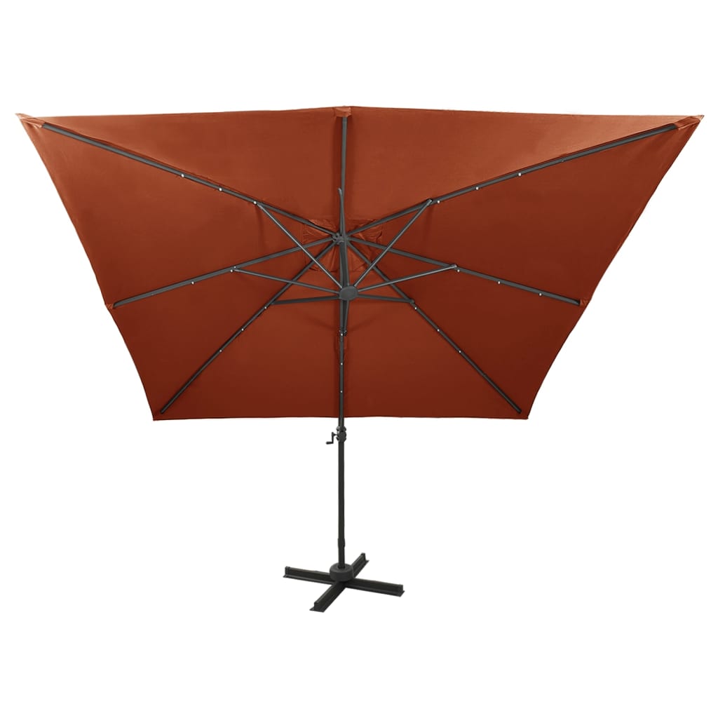 Cantilever Garden Parasol with Pole and LED Lights Terracotta 300 cm