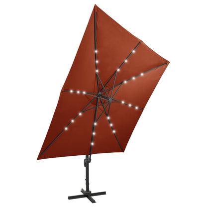 Cantilever Garden Parasol with Pole and LED Lights Terracotta 300 cm