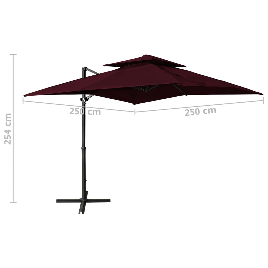 Cantilever Garden Parasol with Double Top 250x250 cm Bordeaux Red