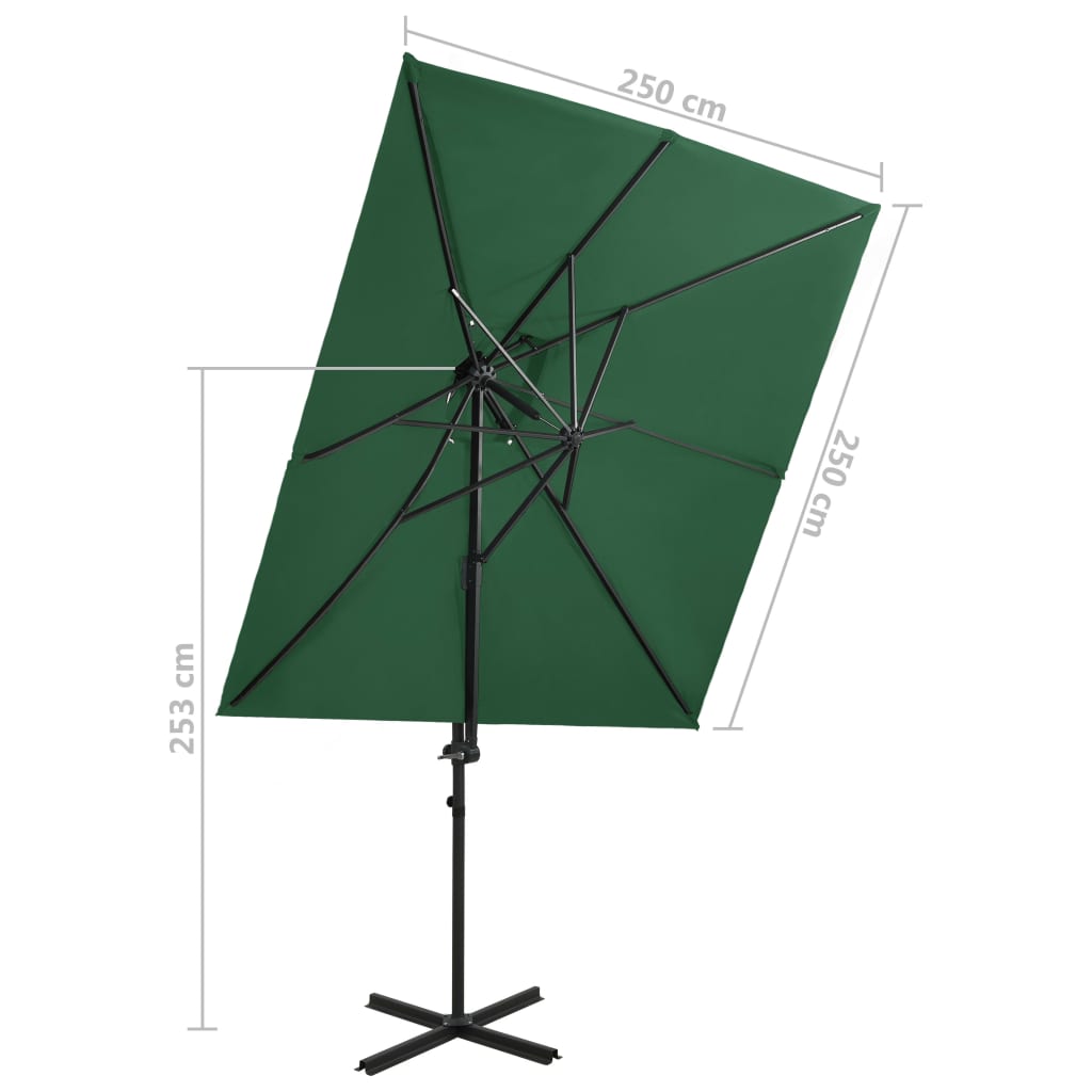 Cantilever Umbrella with Double Top Green 250x250 cm