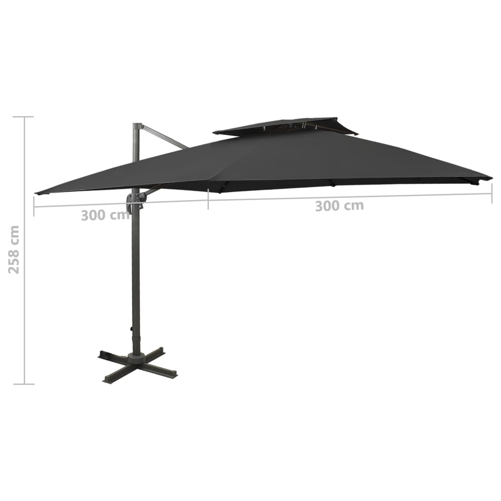 Cantilever Garden Parasol with Double Top 300x300 cm Black