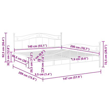 Bed Frame without Mattress White Metal 140x200 cm