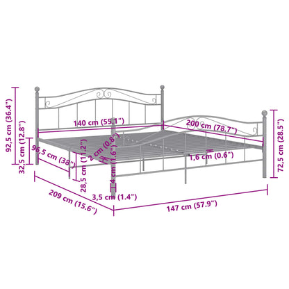 Bed Frame without Mattress Grey Metal 140x200 cm