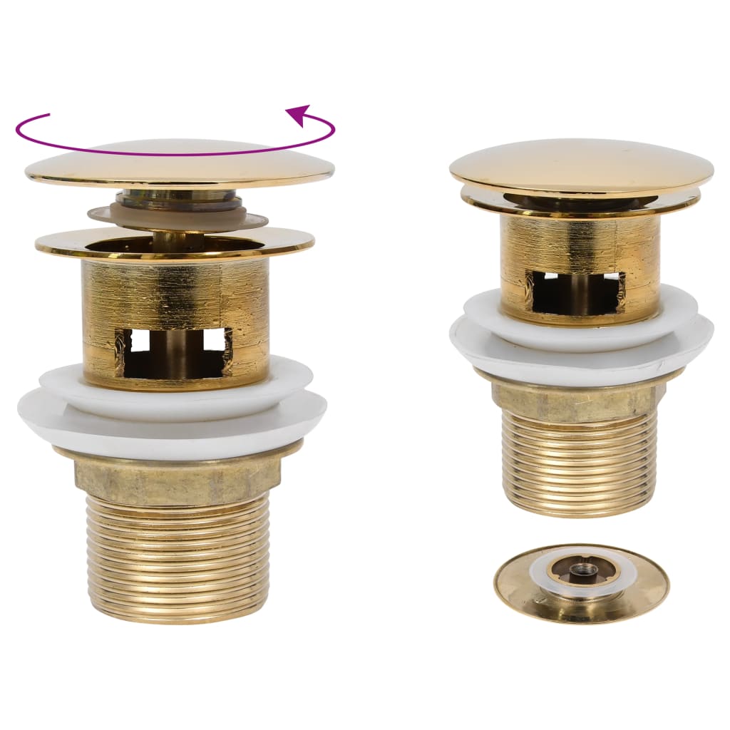 Push Drain with Overflow Function Gold 6.4x6.4x9.1 cm