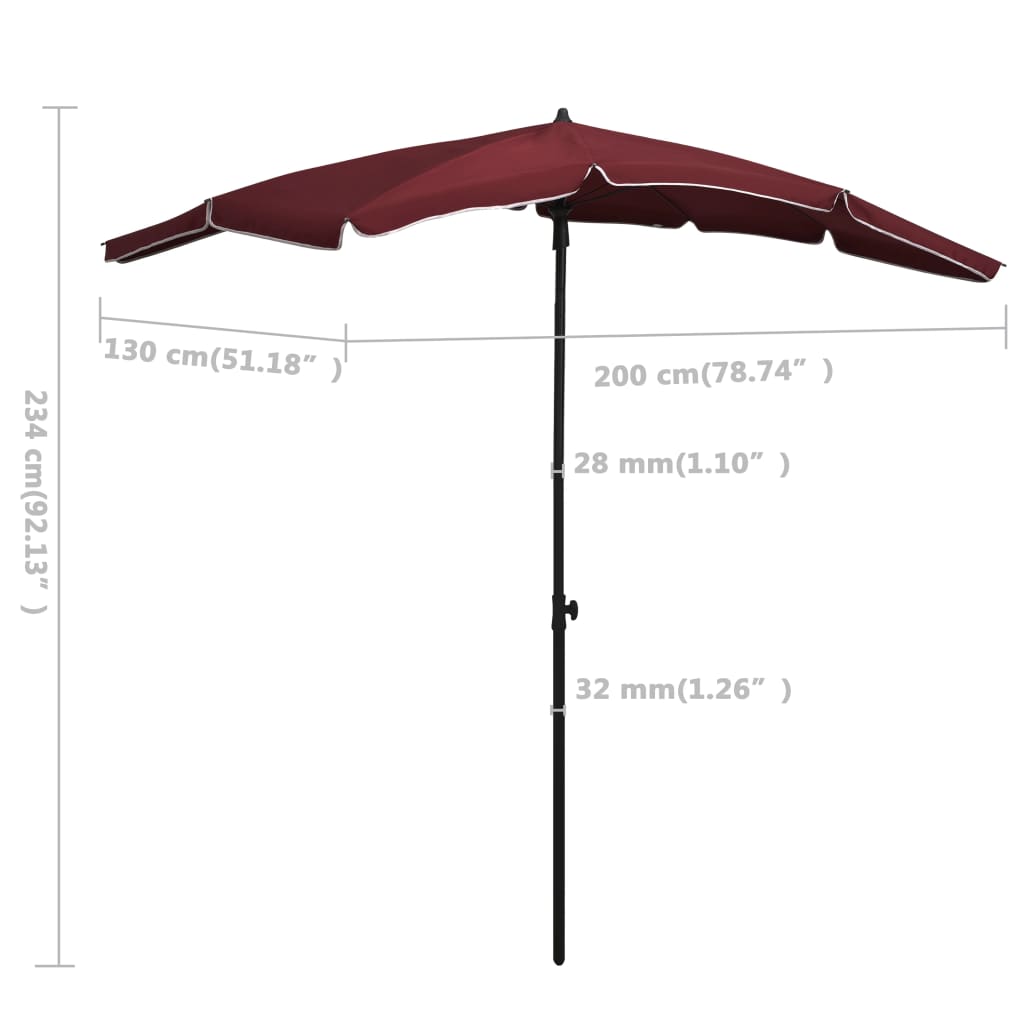 Garden Parasol with Pole 200x130 cm Bordeaux Red