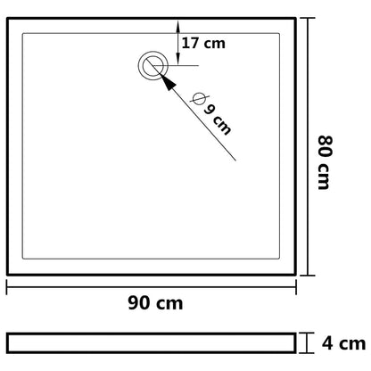 Rectangular ABS Shower Base Tray White 80x90 cm