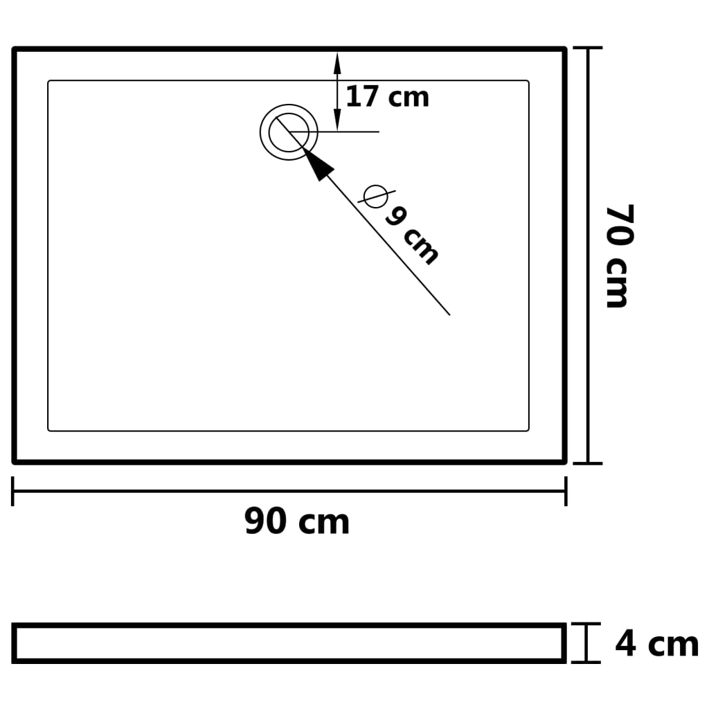 Rectangular ABS Shower Base Tray Black 70x90 cm