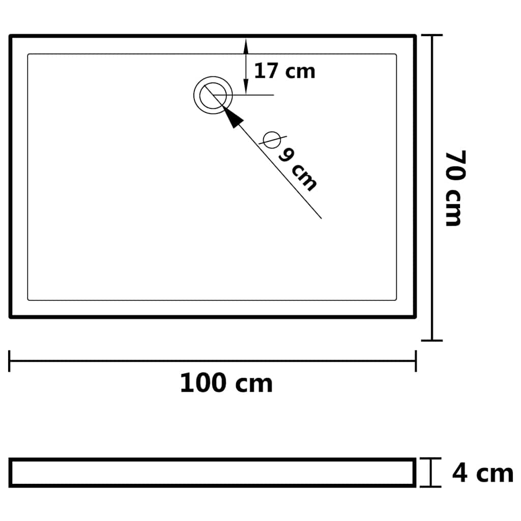 Rectangular ABS Shower Base Tray Black 70x100 cm