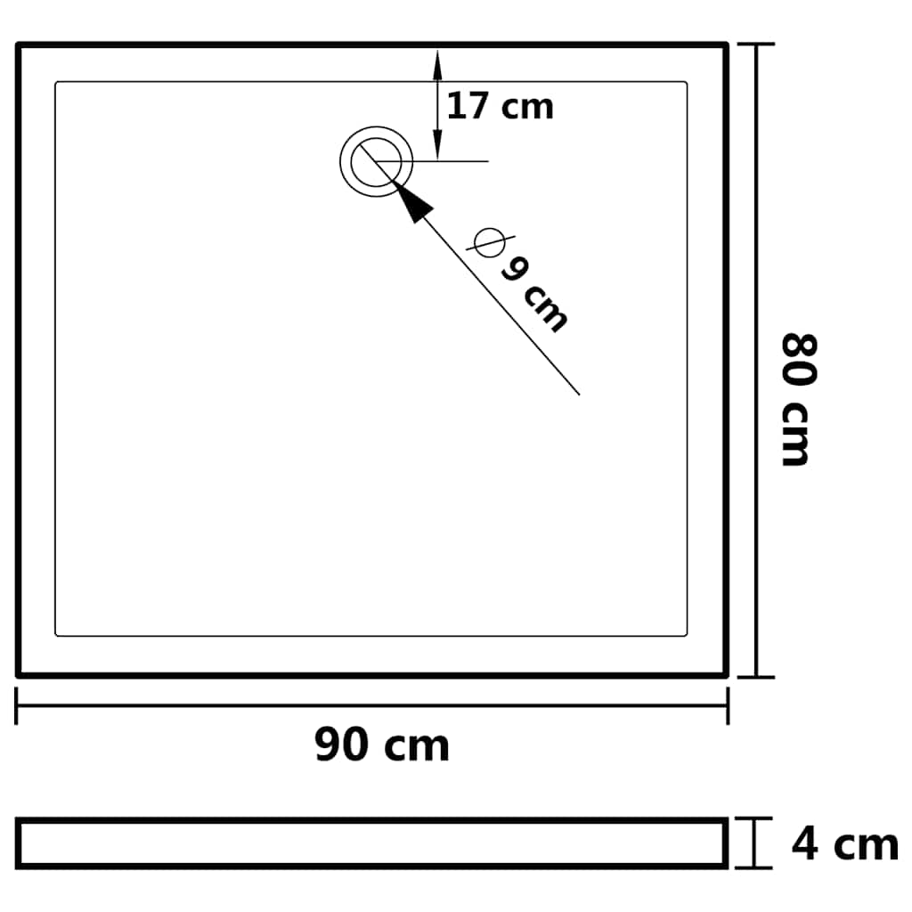 Rectangular ABS Shower Base Tray Black 80x90 cm