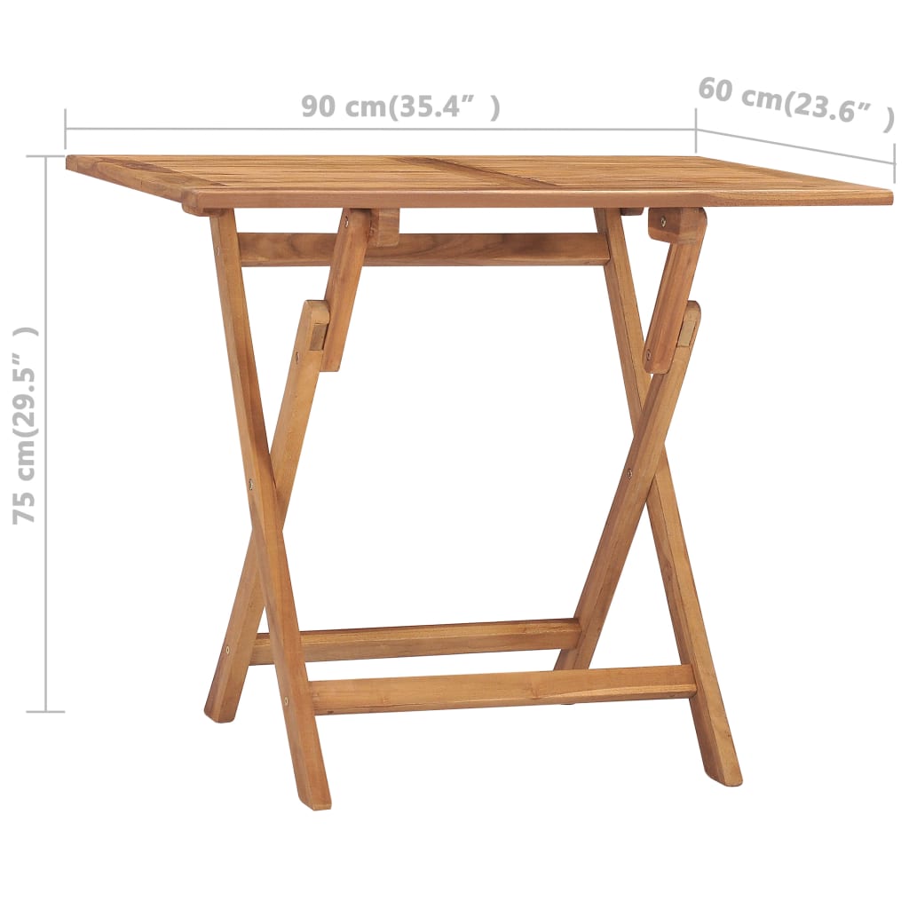 Folding Garden Dining Table 90x60x75 cm Solid Teak Wood