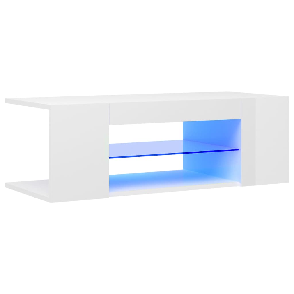 TV Cabinet with LED Lights High Gloss White 90x39x30 cm