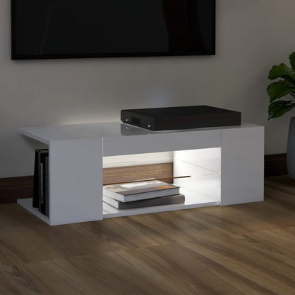 TV Cabinet with LED Lights High Gloss White 90x39x30 cm