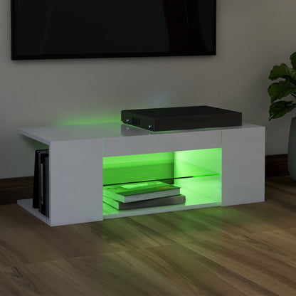 TV Cabinet with LED Lights High Gloss White 90x39x30 cm