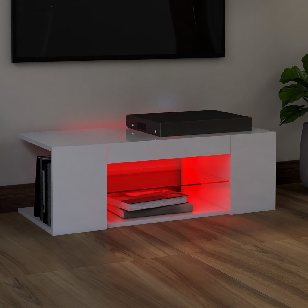 TV Cabinet with LED Lights High Gloss White 90x39x30 cm