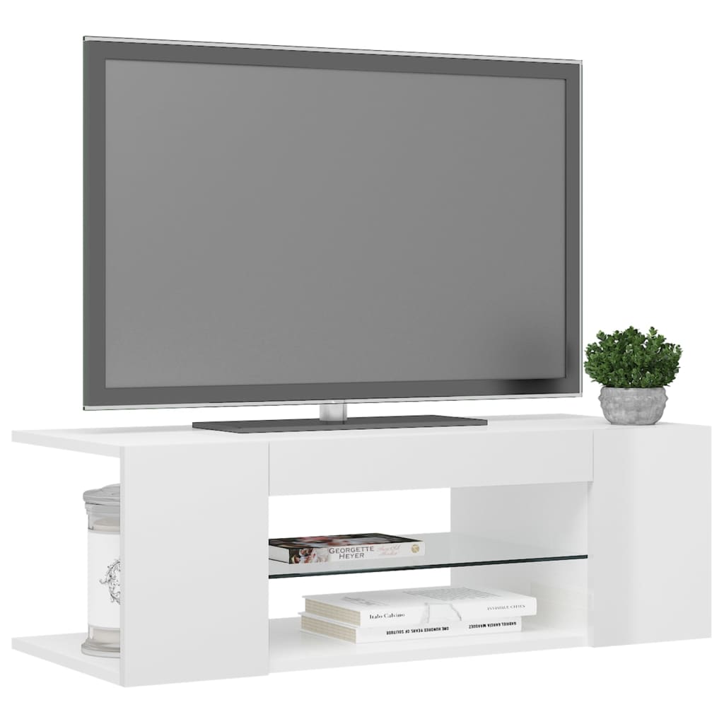 TV Cabinet with LED Lights High Gloss White 90x39x30 cm