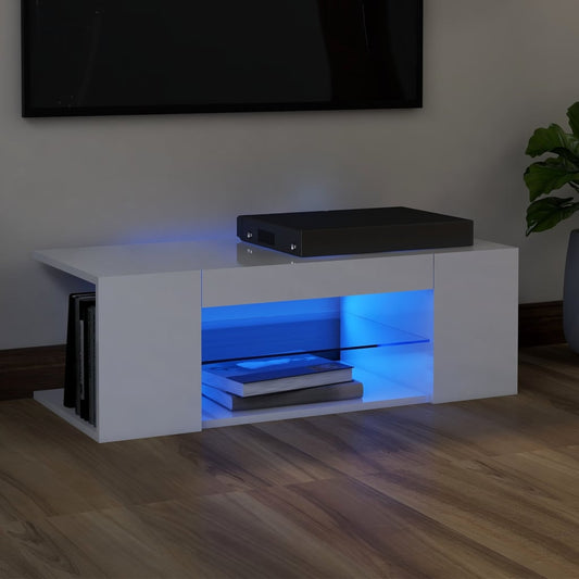 TV Cabinet with LED Lights High Gloss White 90x39x30 cm