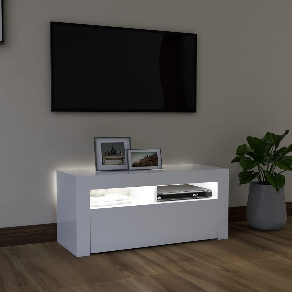 TV Cabinet with LED Lights White 90x35x40 cm