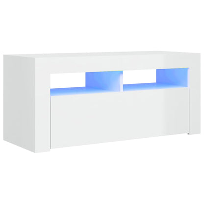 TV Cabinet with LED Lights High Gloss White 90x35x40 cm