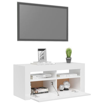 TV Cabinet with LED Lights High Gloss White 90x35x40 cm