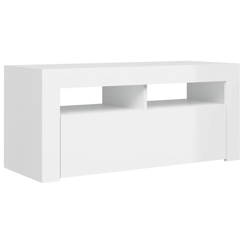 TV Cabinet with LED Lights High Gloss White 90x35x40 cm