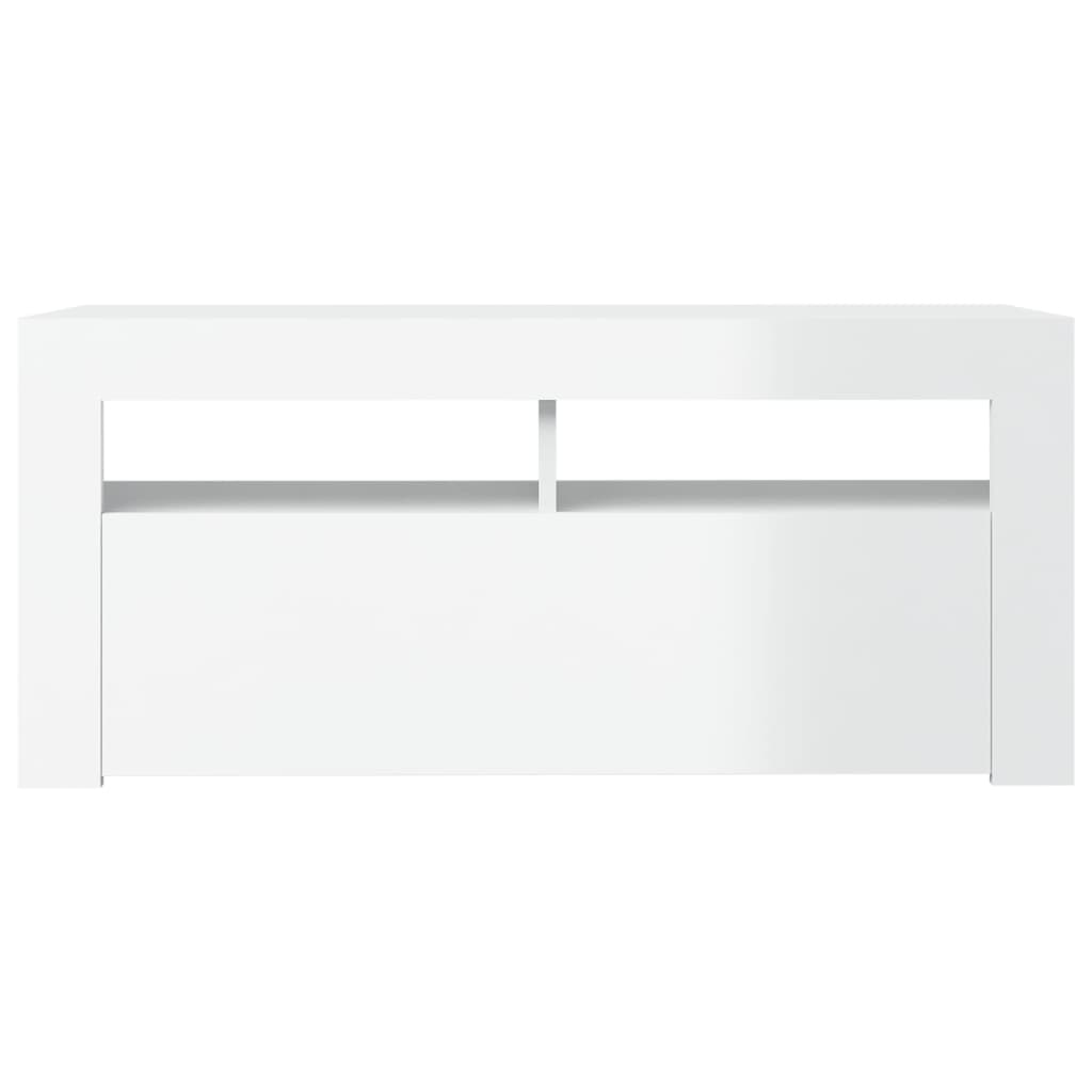 TV Cabinet with LED Lights High Gloss White 90x35x40 cm