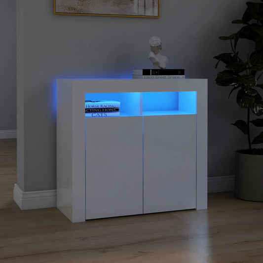 Sideboard with LED Lights High Gloss White 80x35x75 cm