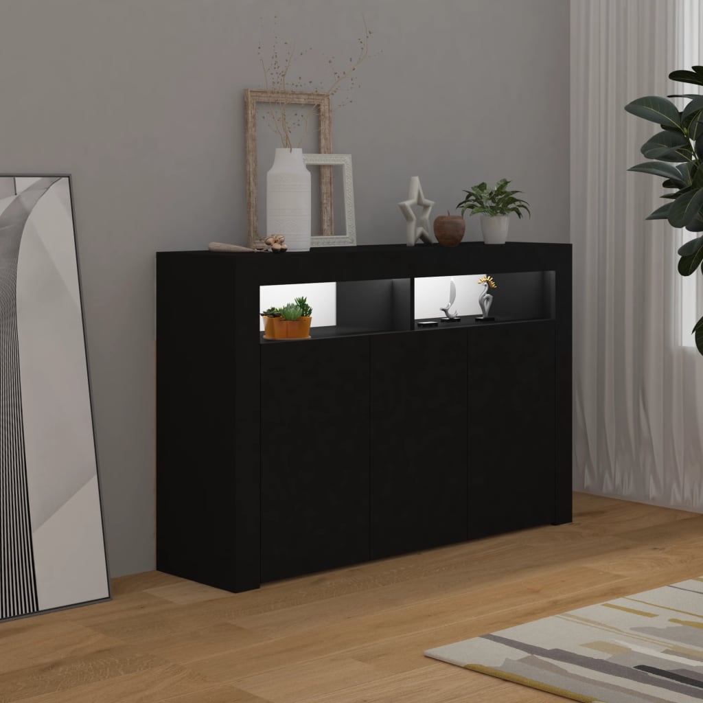 Sideboard with LED Lights Black 115.5x30x75 cm