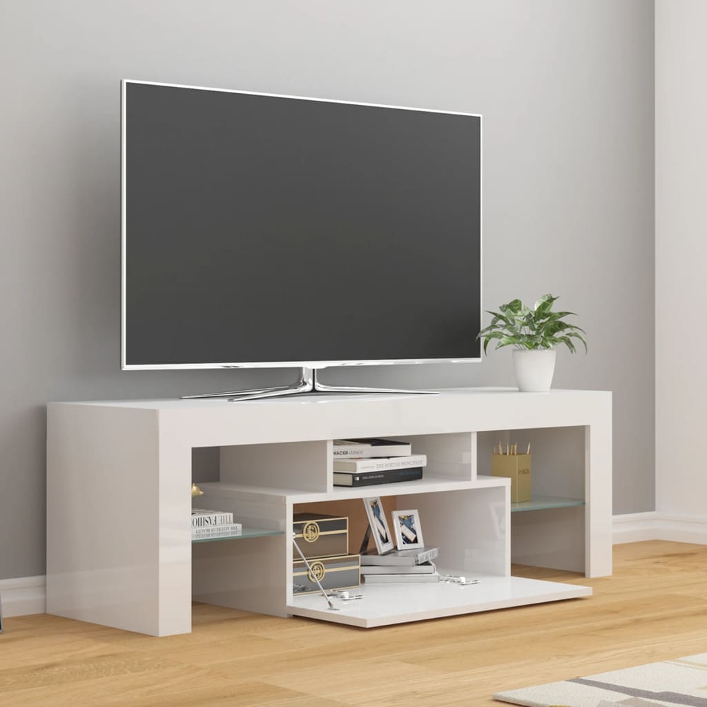 TV Cabinet with LED Lights High Gloss White 120x35x40 cm