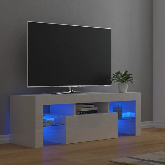 TV Cabinet with LED Lights High Gloss White 120x35x40 cm