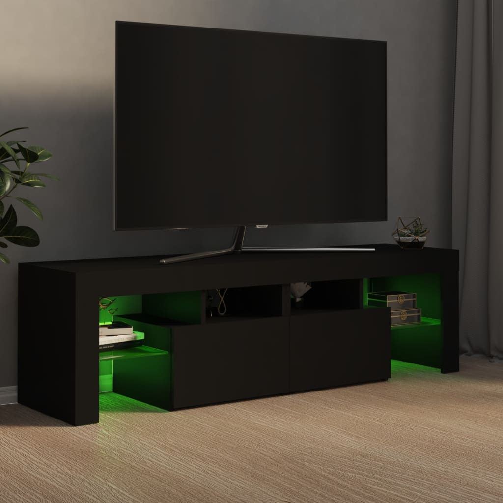 TV Cabinet with LED Lights Black 140x36.5x40 cm