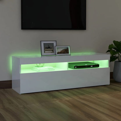 TV Cabinet with LED Lights High Gloss White 120x35x40 cm