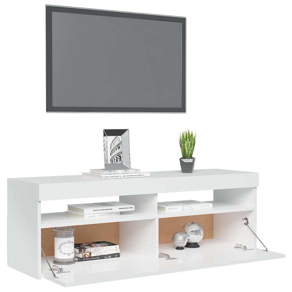 TV Cabinet with LED Lights High Gloss White 120x35x40 cm