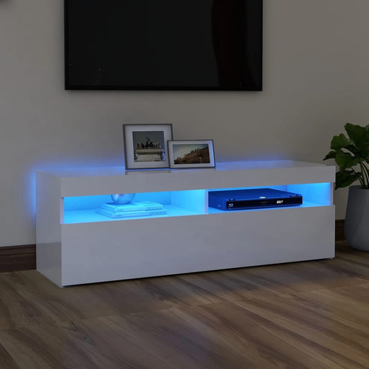 TV Cabinet with LED Lights High Gloss White 120x35x40 cm