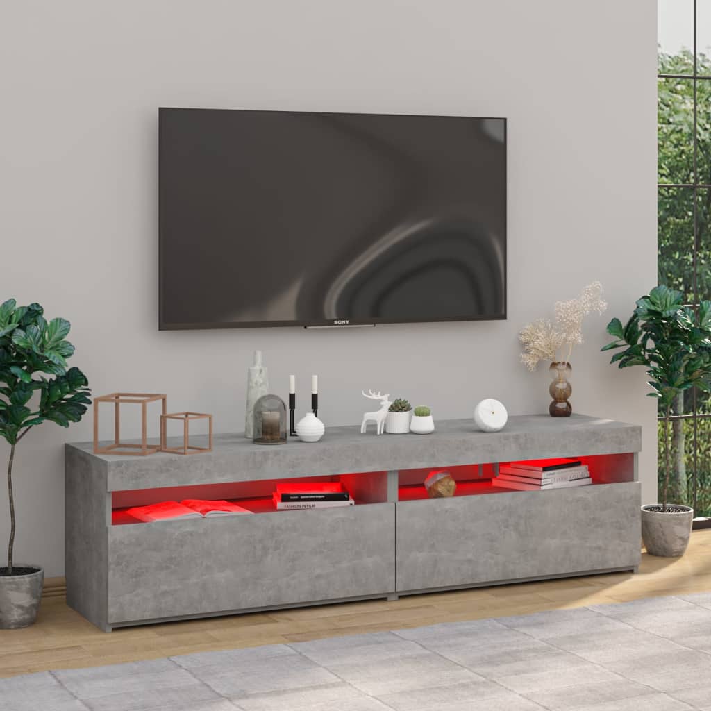 TV Cabinets 2 pcs with LED Lights Concrete Grey 75x35x40 cm