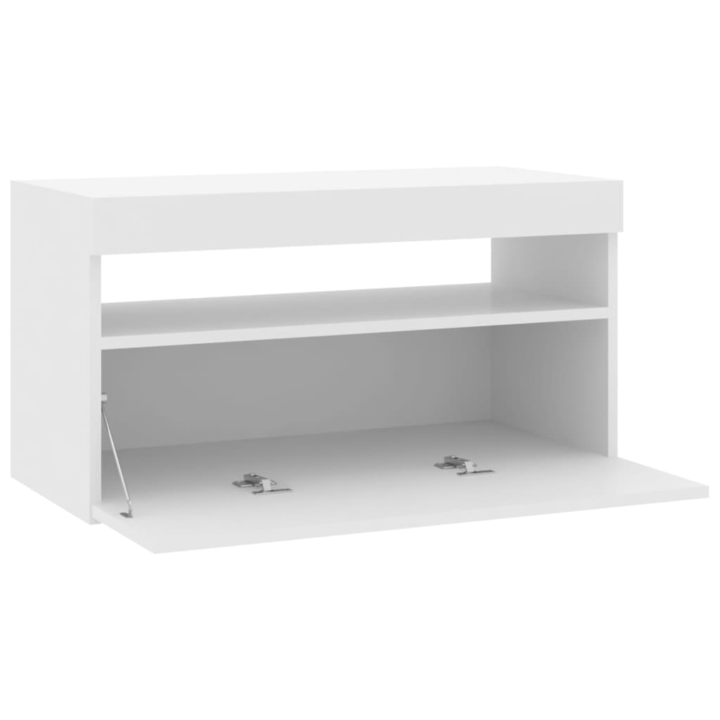 TV Cabinet with LED Lights High Gloss White 75x35x40 cm