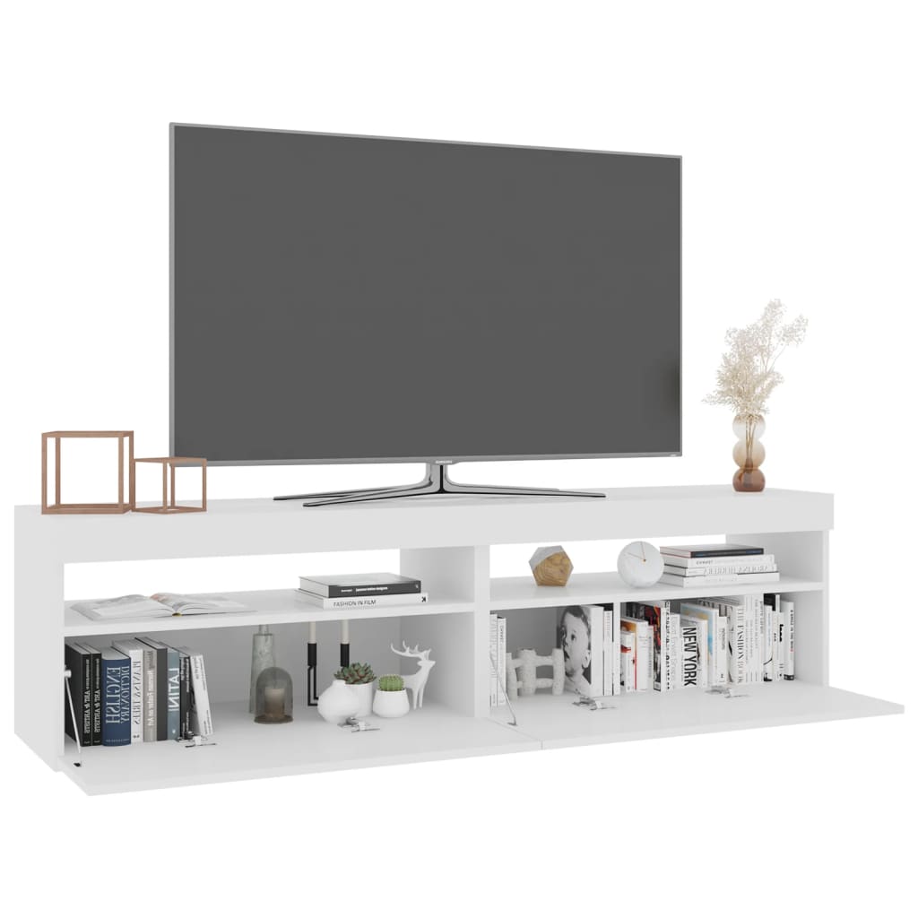 TV Cabinets 2 pcs with LED Lights High Gloss White 75x35x40 cm