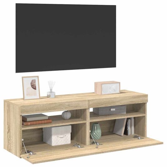 TV Cabinets with LED Lights 2 pcs Sonoma Oak 60x35x40 cm